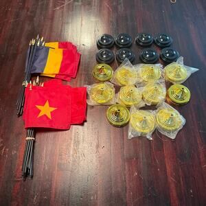 Romania & Vietnam Miniature Flag Set with Dual Bases
